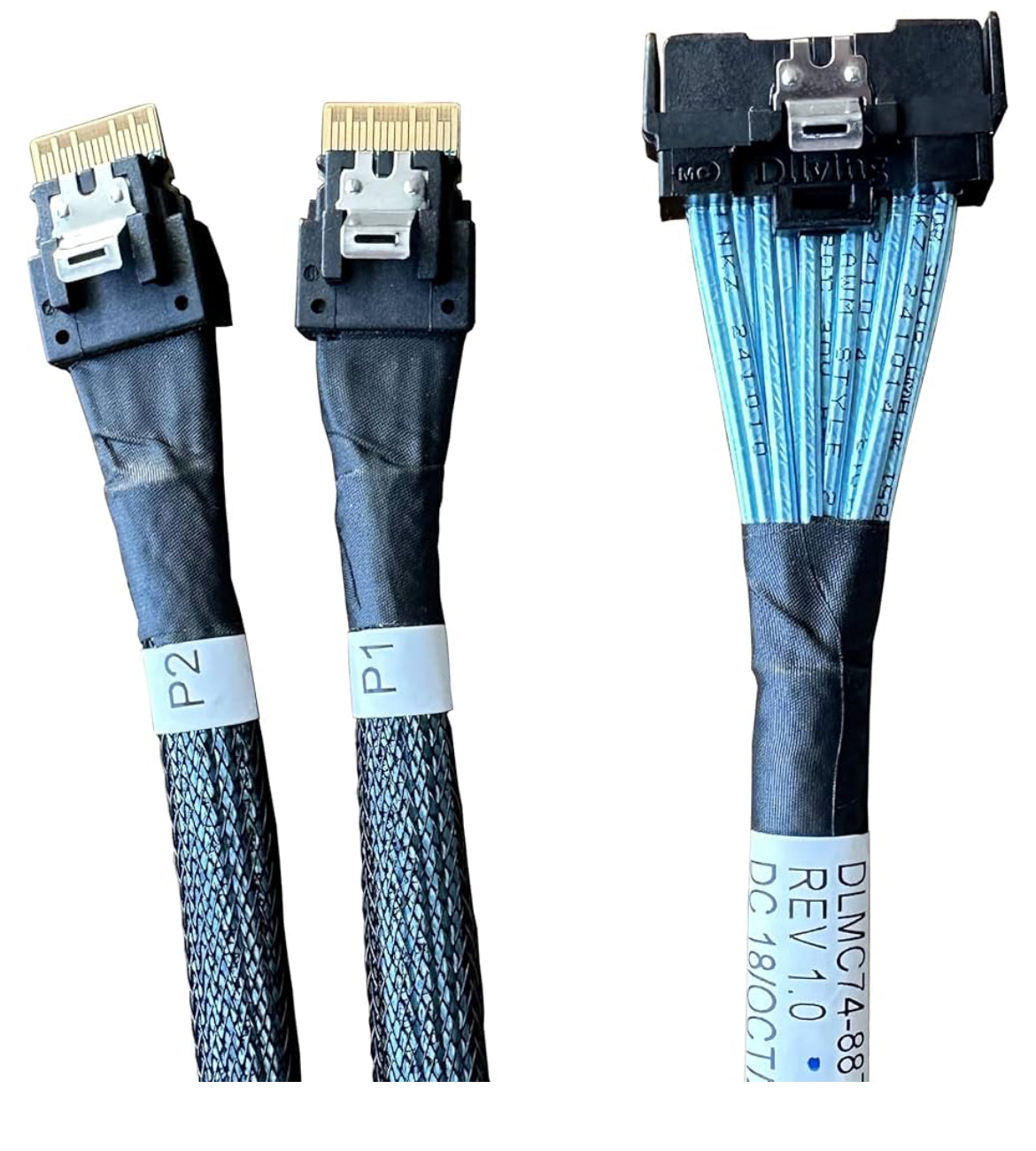 DiliVing MCIO x8 to 2*Slimsasx4,SFF-TA-1016 74Pin to 2*SFF-8654 38Pin,PCIe Gen5 Mini Coolidge IO，Double Straight Cable 100CM